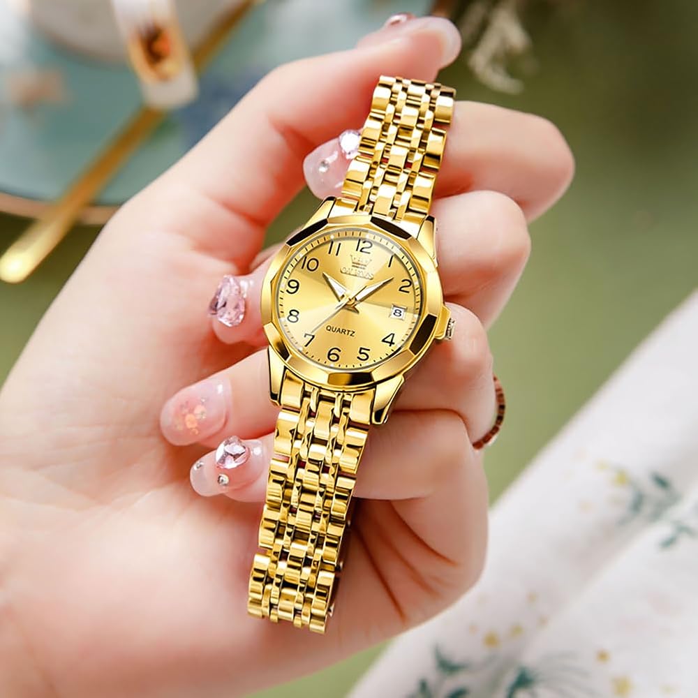 OLEVS Women's Quartz Watch Classic Dial Stainless Steel Band Waterproof Luminous Business Watch