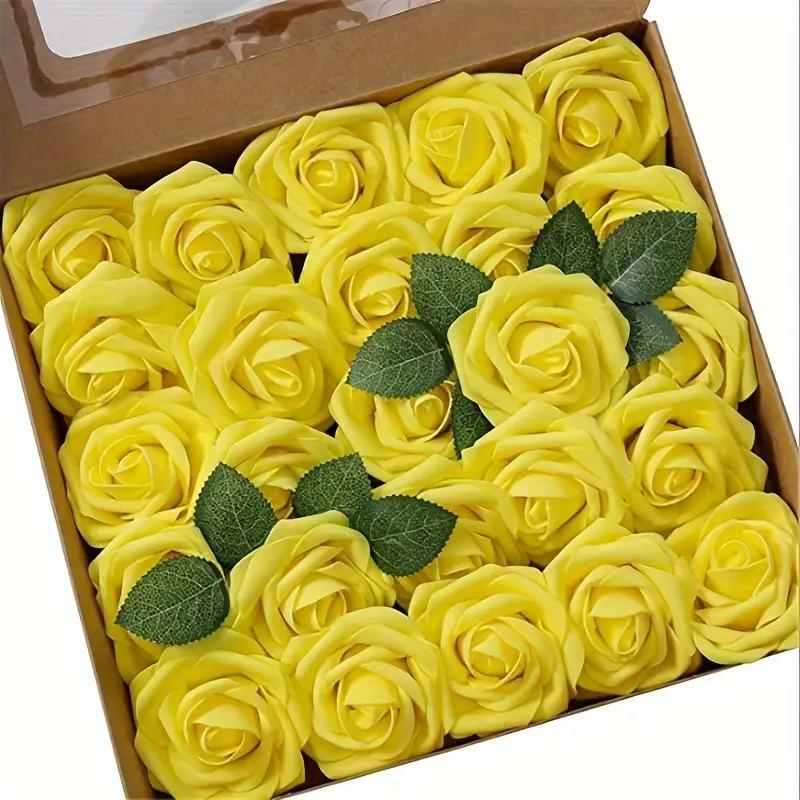 

25pcs Artificial Flowers, Fake Flowers Roses W/stem For DIY Wedding Bouquets Centerpieces Arrangements Party Home Decorations M жовтий