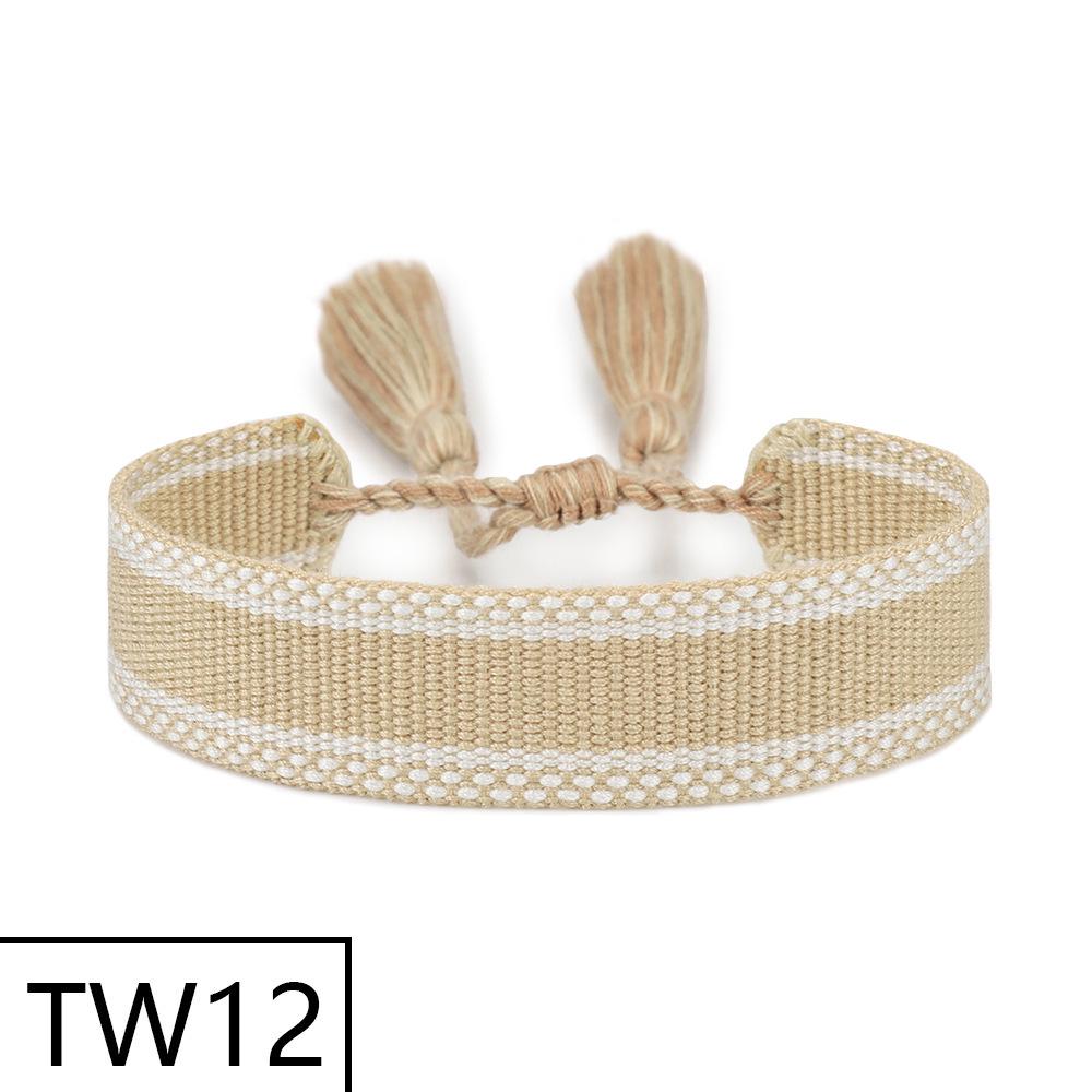 Handmade Bohemian Embroidered Logo Tassel Bracelet - Ethnic Style Friendship Band