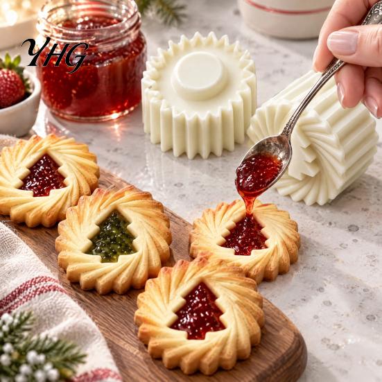 Reusable Christmas Baking Supplies Tree Cookie Mold, 2-in-1 Double-Sided Biscuit Press for DIY Compact Kitchen Utensils And Mooncakes, Pastry