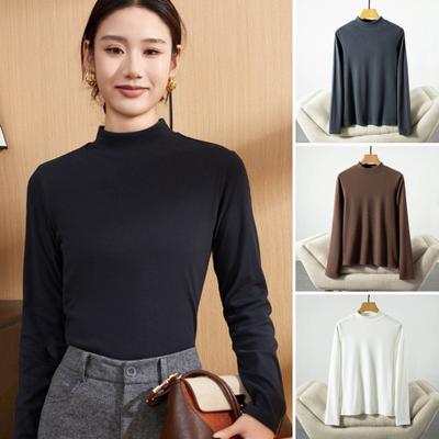 Women Bottoming Tops DE Velvet Self-Heating Thermal Top Half High Collar Long Sleeve Slim