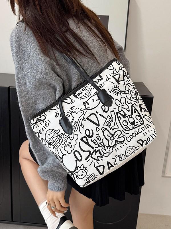 Women's Canvas Tote Bag 2025 - Personalized Print, Large Capacity, Versatile Shoulder Handbag