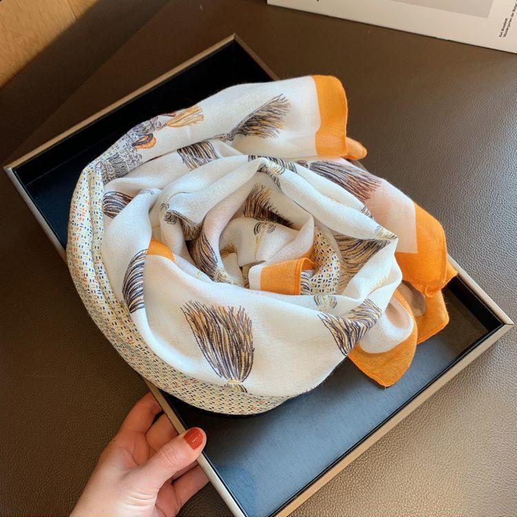 Frühlings Baumwoll- und Leinen-Schal Damen-Stola Dual-Use Koreanische Version Vielseitiger Rechteckschal für Tourismus
