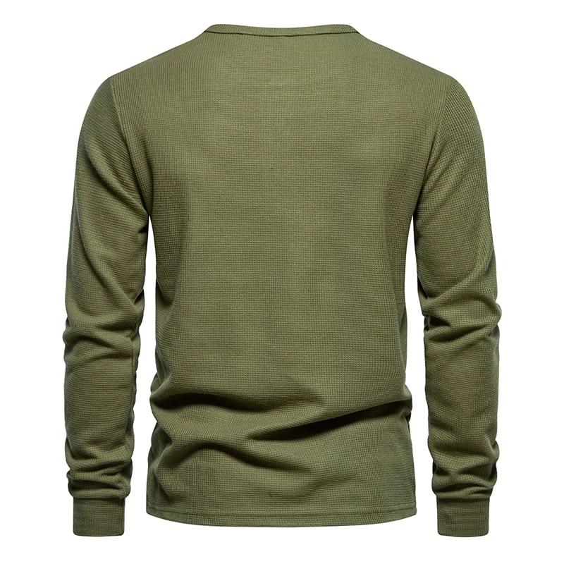 Waffle Henley T-Shirt Men Long Sleeve Basic Breathable Men's Tops Tee Shirts New Autumn Casual Solid Color Button T Shirts