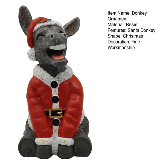 Christmas Santa Donkey Figurine Xmas Hat Donkey Resin Statue Sculpture Holiday Party Home Office Desktop Decoration Ornament