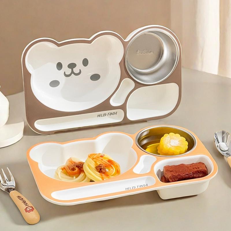 Multi Grids Reusable Plastic Cartoon Children Dinner Plate With Soup Bowl Large Capacity Salad Plate Kids Food Plate Dishes
