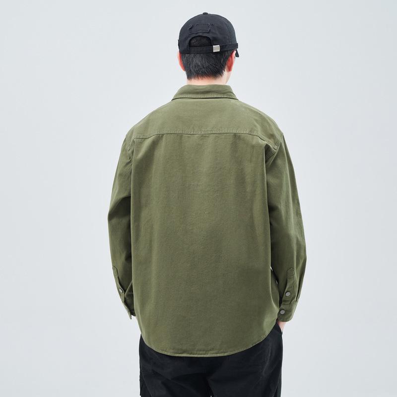 Heavy Washed Cotton Japanese Retro Trendy Brand Loose Casual Shirt Jacket Army Green Dark Gray Jujube