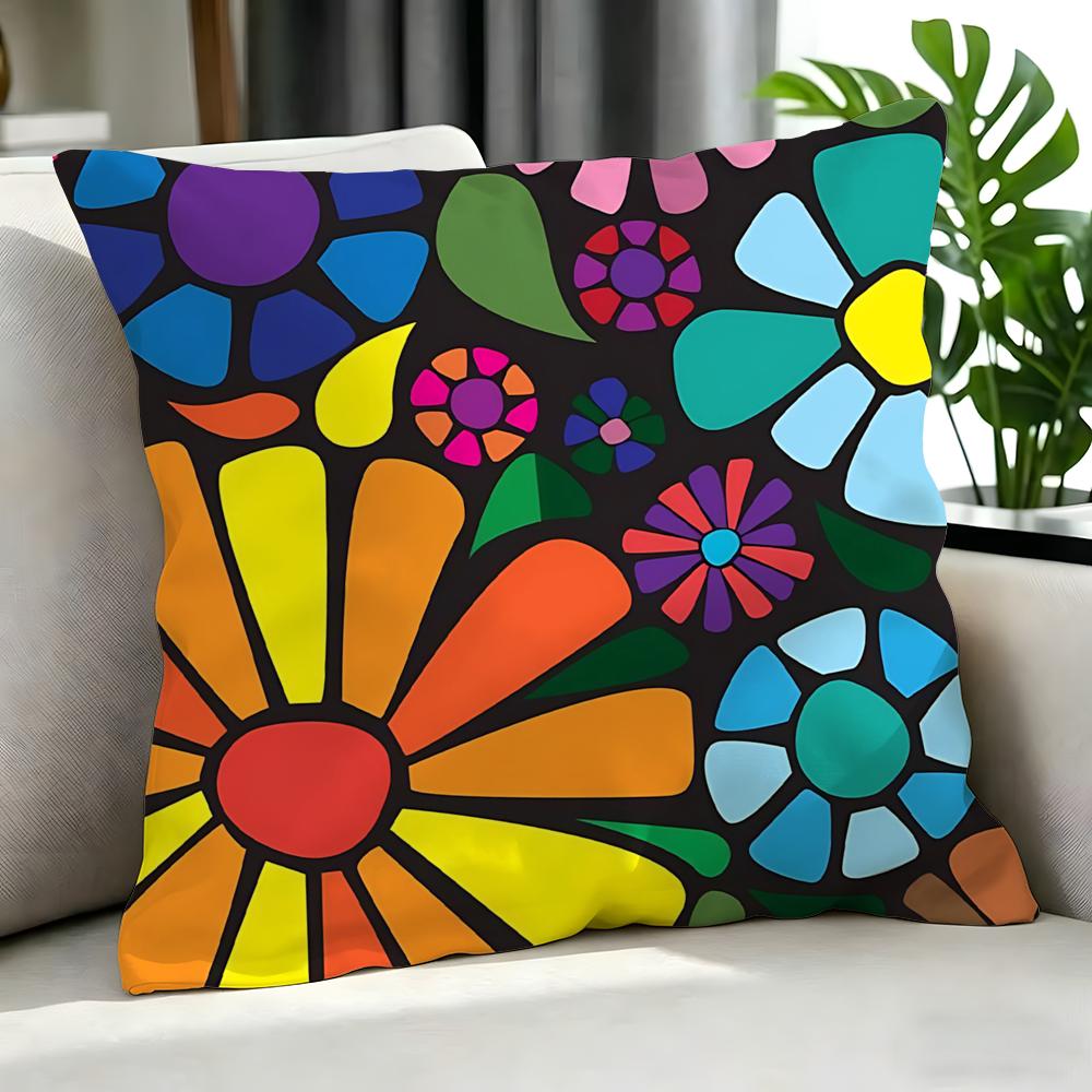 Art RRetro Pop Color Daisy Allover Print Cushion Cover Cushion Cover Set Pcs x x x Pillowcase Decorative Sofa Home