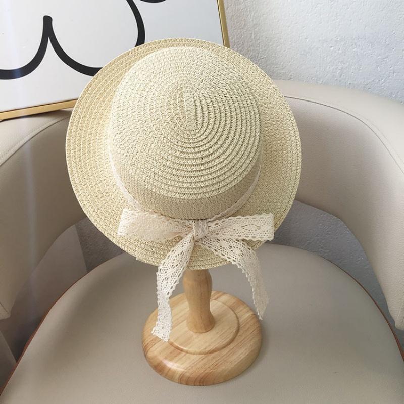Cute Bow Lace Girls Straw Hat Spring Summer Breathable Sunshade Kids Sun Hat Outdoor Travel UV Protection Children Panama Cap