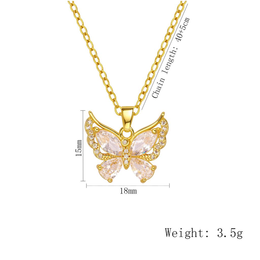 Koreanischer Zirkon Schmetterling Halskettenanhänger Damen Exquisites Kleeblatt Blume Design Nischenstil Schmuck Perfektes Geschenk