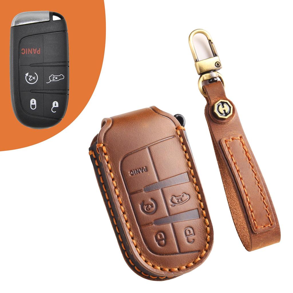 Leather Key Cover for Jeep Compass, Grand Commander, Free Light, and Grand Cherokee