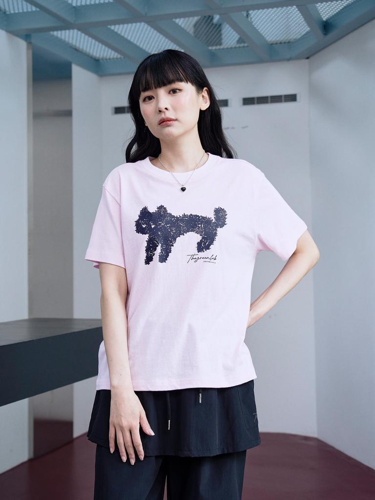 THE GREEN LAB Lovely Cat Short Sleeve T-Shirt [Strawberry Pink]