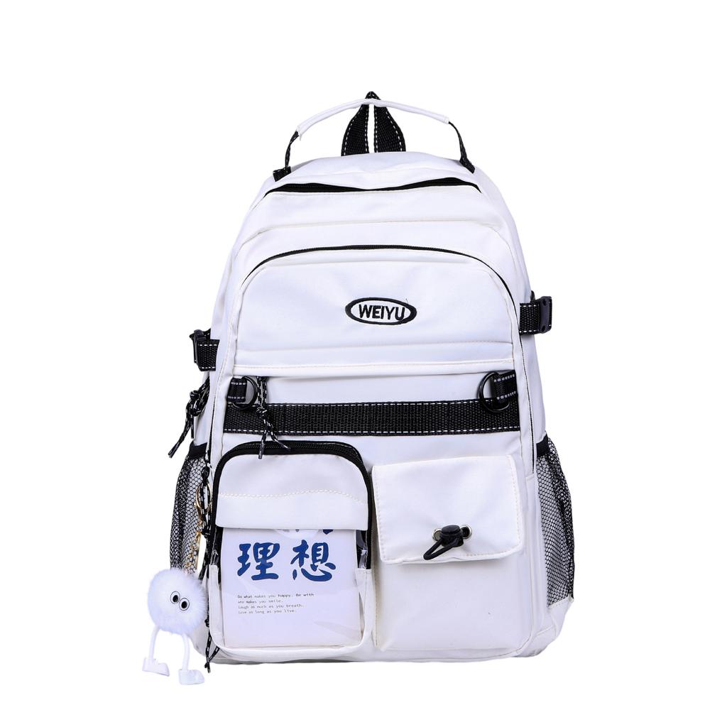 Junior and high school large-capacity class schoolbag female solid color simple leisure travel backpack fashionable canvas versatile backpack