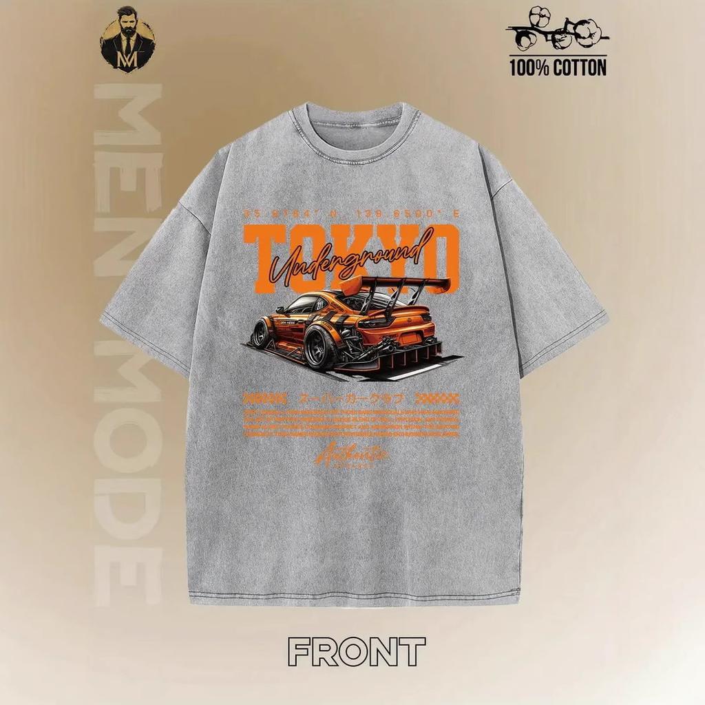 Plus Size Summer Men's Street Racing Graphic Printed Washed and Aged Short Sleeve Hip Hop Men's T-Shirt