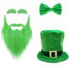 Green Tall Hat Beard for Saint Patrick Day with Bowtie Festival Decors Irish National Day Gathering Party Costume Props