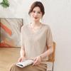 Mom's Chic V-neck Ice Silk Cardigan & T-shirt for Middle-aged & Elderly Women