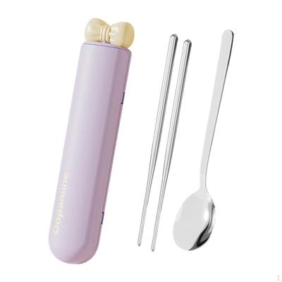 3 Piece Spoon And Chopstick Set Stainless Steel Cutlery with Box Easy To Clean for Students