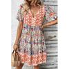 Plus size women clothing Summer New European and American Fashion Print V-neck Lace-up Loose Belly Covering Short sleeve Dress Midi Dress