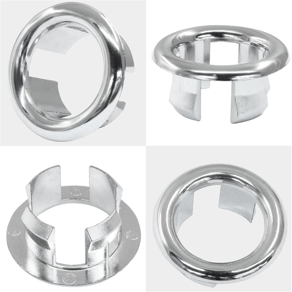 5 Pcs Chrome Overflow Cover Rings, Round Hole Trim Hole Insert in Cap for Home/Sink/Bathroom/Kitchen