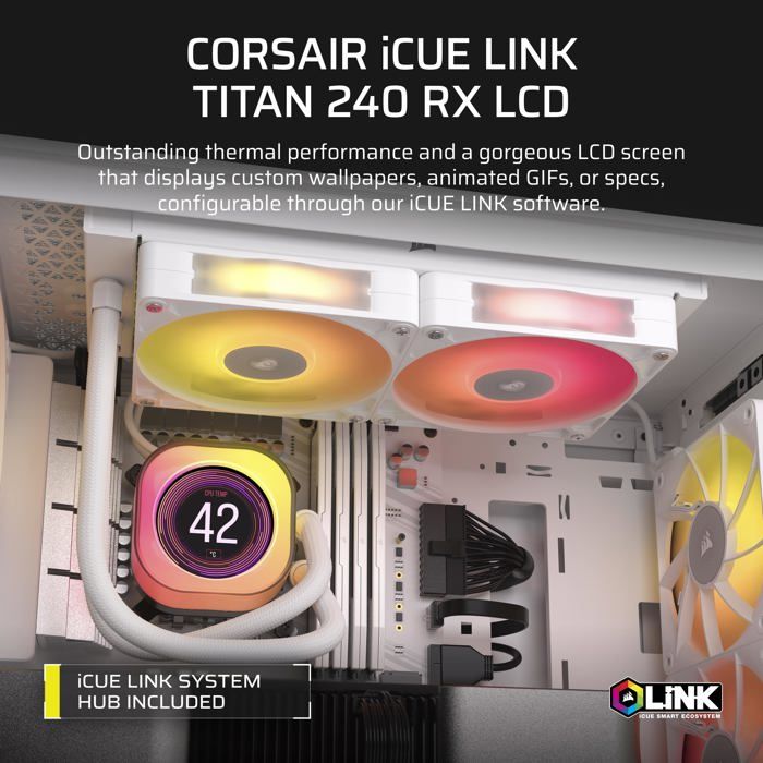 Refroidissement PC - CORSAIR - CW-9061025-WW - iCUE LINK TITAN 240 RX LCD White AIO