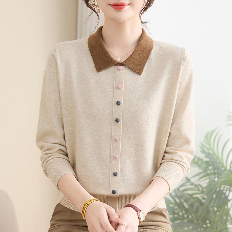 2025 Women's Plus Size Knit Top - Spring/Autumn Woolen Sweater for Middle-Aged & Elderly