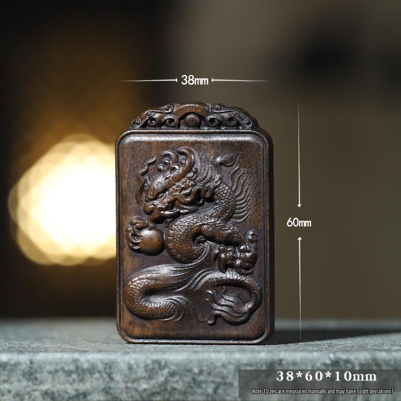 Agarwood Dragon Plate Chess Pendant - Chinese Style Hand-Carved Wooden Necklace