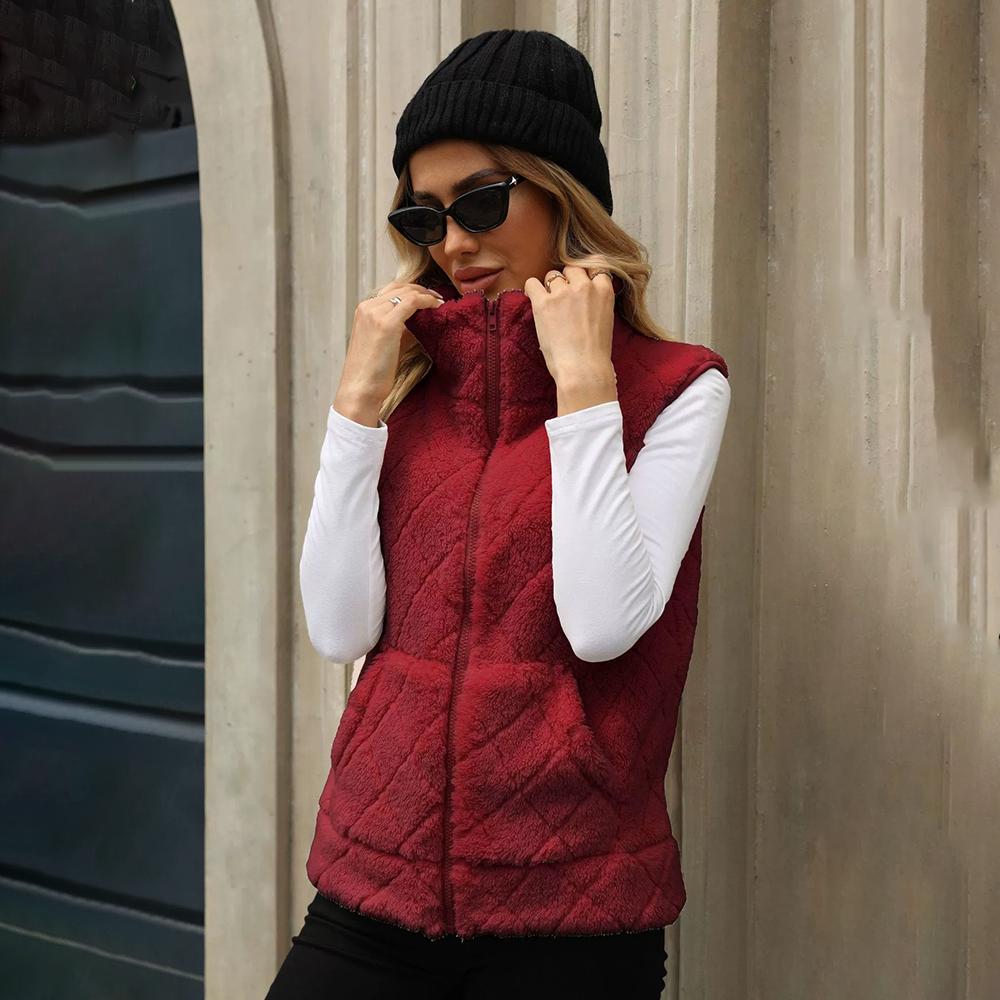 Осенне-зимняя женская свободная полосатая короткая повседневная куртка-жилет с лацканами и молнией S красный