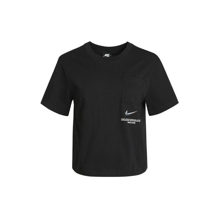 (WMNS) Nike Sportswear Swoosh Short Printed Round Neck Pullover T-Shirt Black Women s CZ8912-010 XS