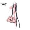 Pumpkin Key Ring Faux Leather Keychain Pendant, Halloween Bag Charm with Rustic Decor Braided Rope, Decorative Accessory for Backpacks Handbags Purse