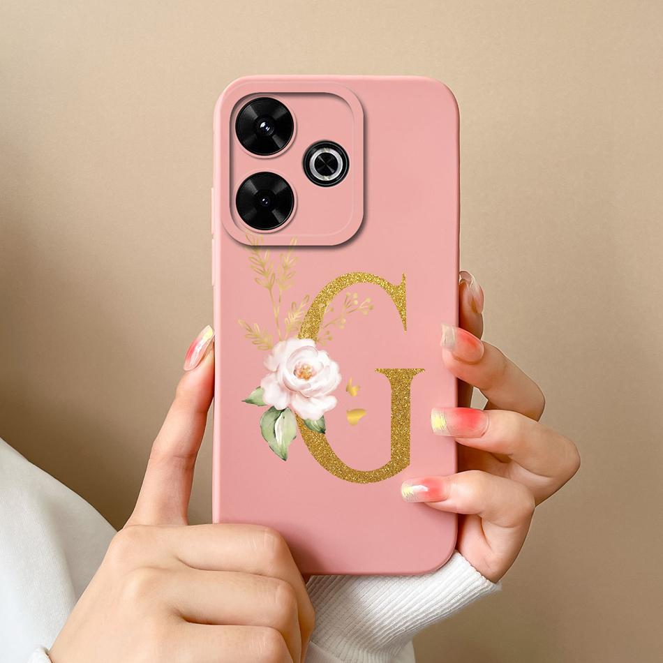 Elegant Case For Redmi 13 4G Personalized Letter Soft Liquid Silicone Protective Phone Cover For Xiaomi Redmi13 Shell Funda Capa