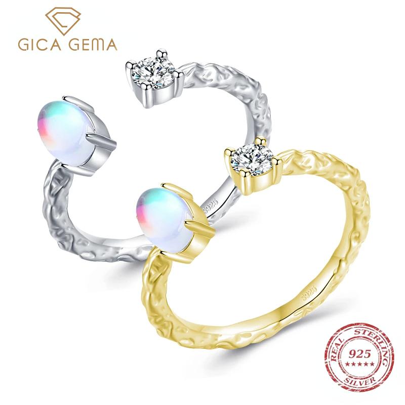 

Gica Gema настоящее серебро 925 пробы винтажный узор регулируемый палец кольцо для женщин 14 К позолоченный лунный камень вечерние ювелирные изделия