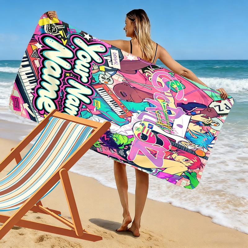 Name Custom Gorillaz Print Beach Towel, Large Soft Quick Dry Towel for Beach Camping Swimming