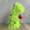 2 Pcs Green Furry Christmas Tree Faux Fur Plush Christmas Tree Tabletop Centerpiece with Red Xmas Ball for Home Party Holiday Decor
