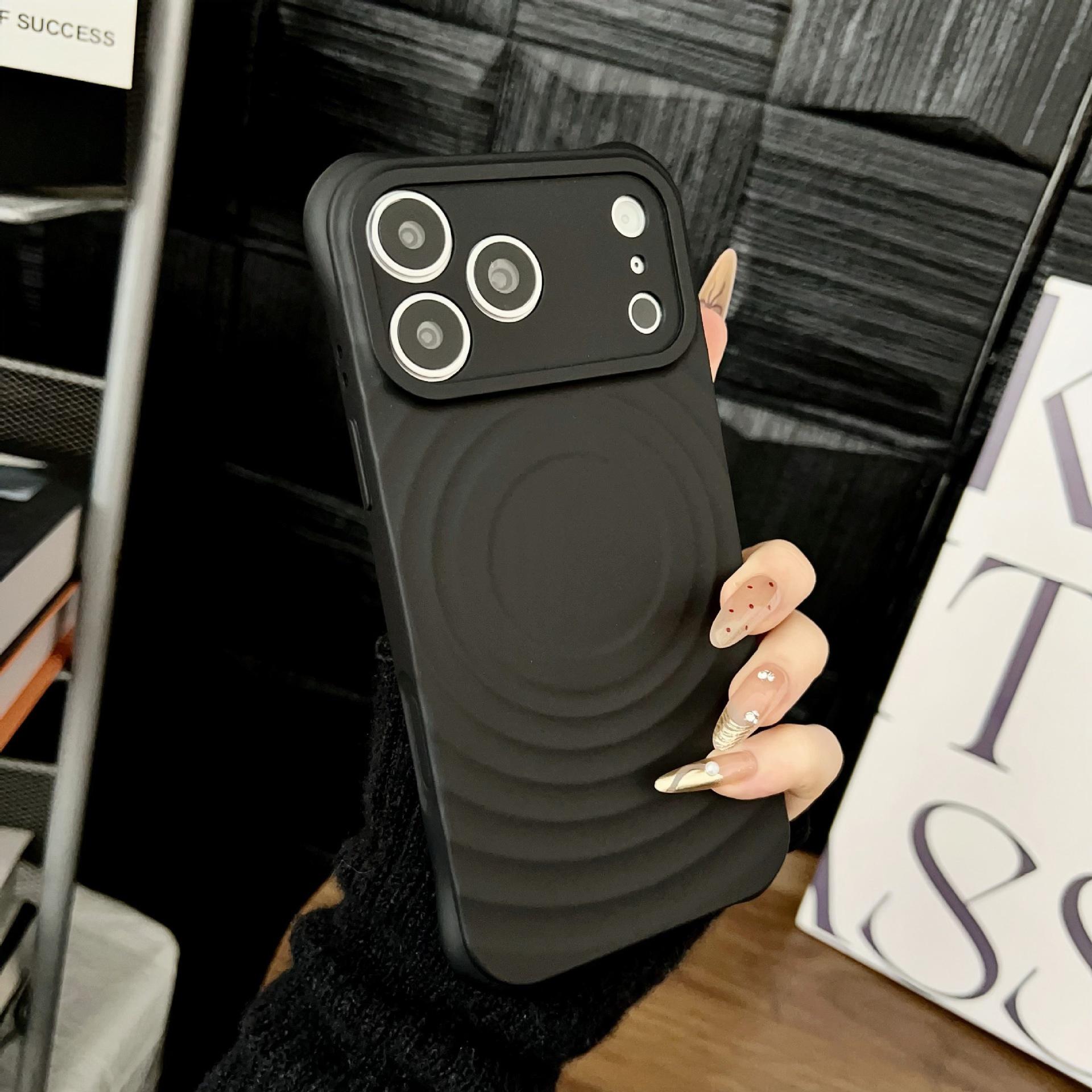 Compatible Apple 17 Pro Max iPhone 16 Magnetic Wave Pattern Case with AI Button Protection 13 Pro Max чёрный