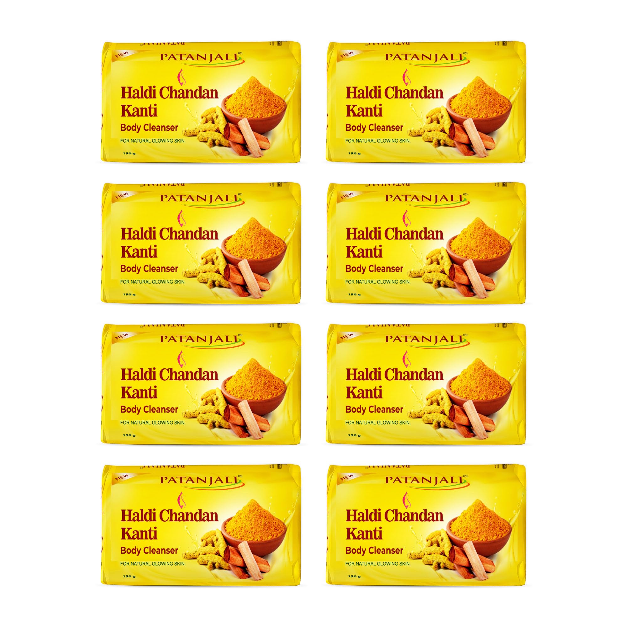 Мыло Patanjali Haldi Chandan Kanti для очищения тела для мужчин и женщин(150 г, Упаковка 8 шт.), Питательное и увлажняющее мыло с натуральным алоэ вера для мягкой кожи