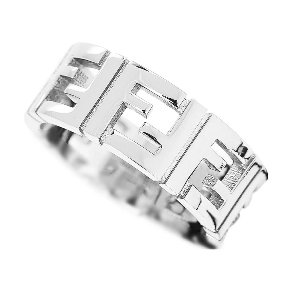 Fendi Letter Logo Hollow Palladium Plated Ring Unisex Rings Silver 7AJ591B08F0TH0