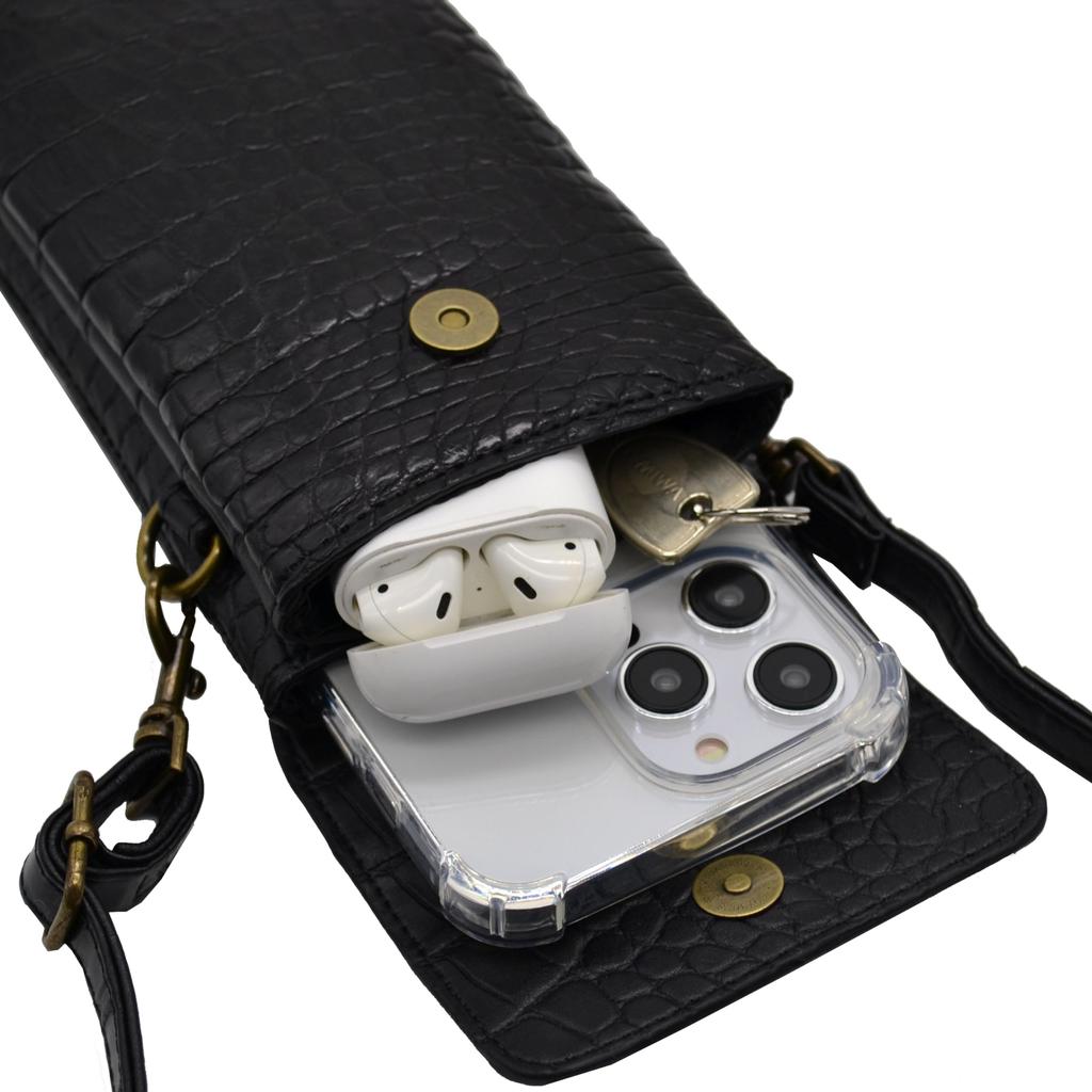Roberto Ricci Echte Krokodilleder Smartphone Reise-Gadget Zubehör Schwarzer Beutel, Beutel, Beutel, Beutel, 10x18x3.5cm,