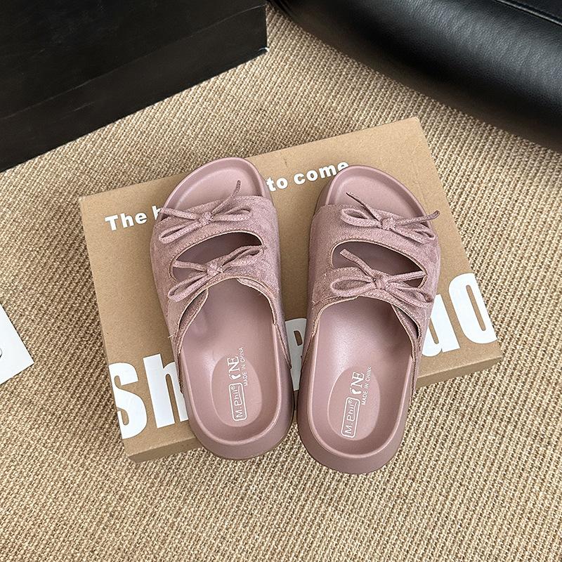 French evening breeze bow baotou one-and-a-half slippers 2025 new versatile soft bottom not tired feet Boken sandals