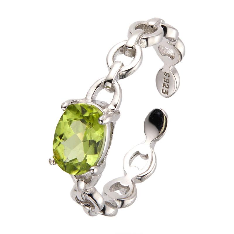 S925 Sterling Silver Natural Topaz Garnet Diopside Amethyst Olive Treasure Ring Women