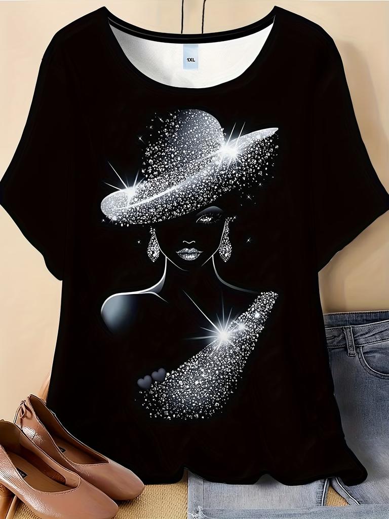 Vintage African Woman 3D Print T-Shirt for Women Retro Art Graphic Tee Casual Crew Neck Short Sleeve Summer Top Plus Size Tees