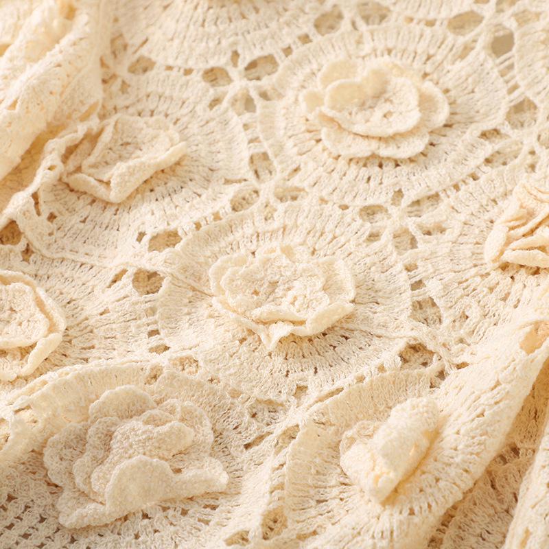 Plus Size Red Crochet Knit Sweater with 3D Floral Design for Women