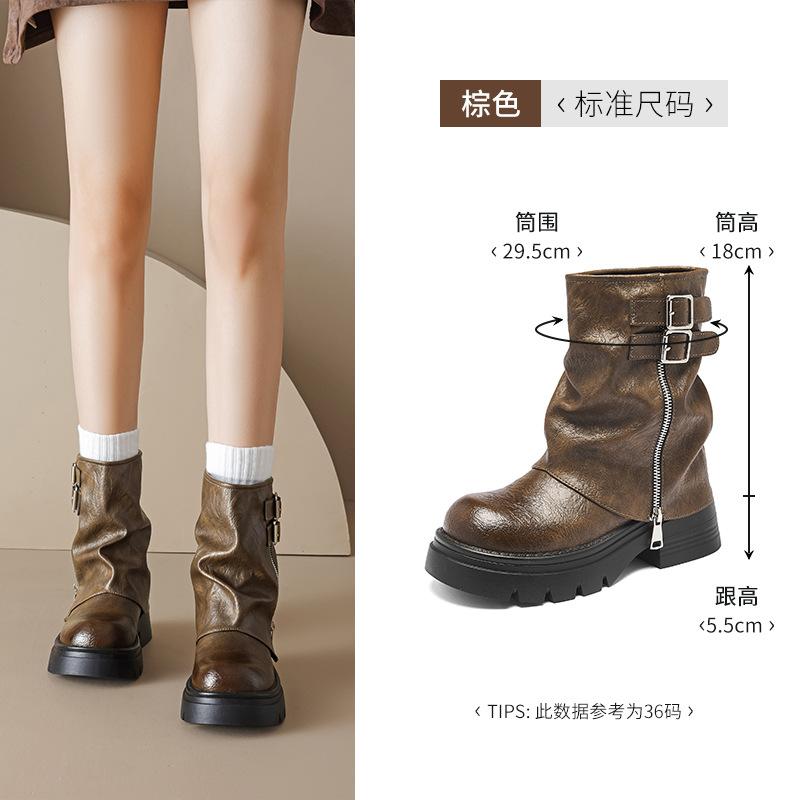 Brown Martin boots new autumn platform pile short boots Maillard western cowboy boots 35