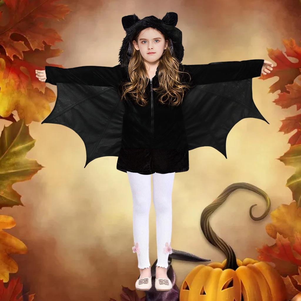 Costume Unisex da Pipistrello Vampiro per Bambini, Tuta con Cappuccio, Guanti, Pantaloni, Costume Cosplay di Halloween, Set Costume da Pipistrello