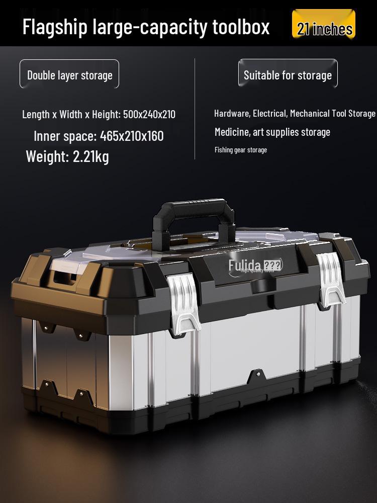 Three-Layer Folding Industrial Grade Stainless Steel Multifunctional Toolbox for Home & Vehicle