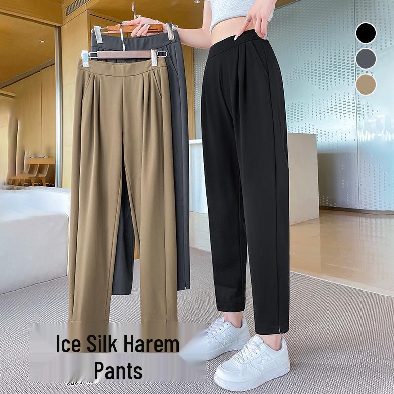 

Ice Silk Women s Loose Harem Pants - Summer 2025 Casual Nine-Point Cigarette Style XL