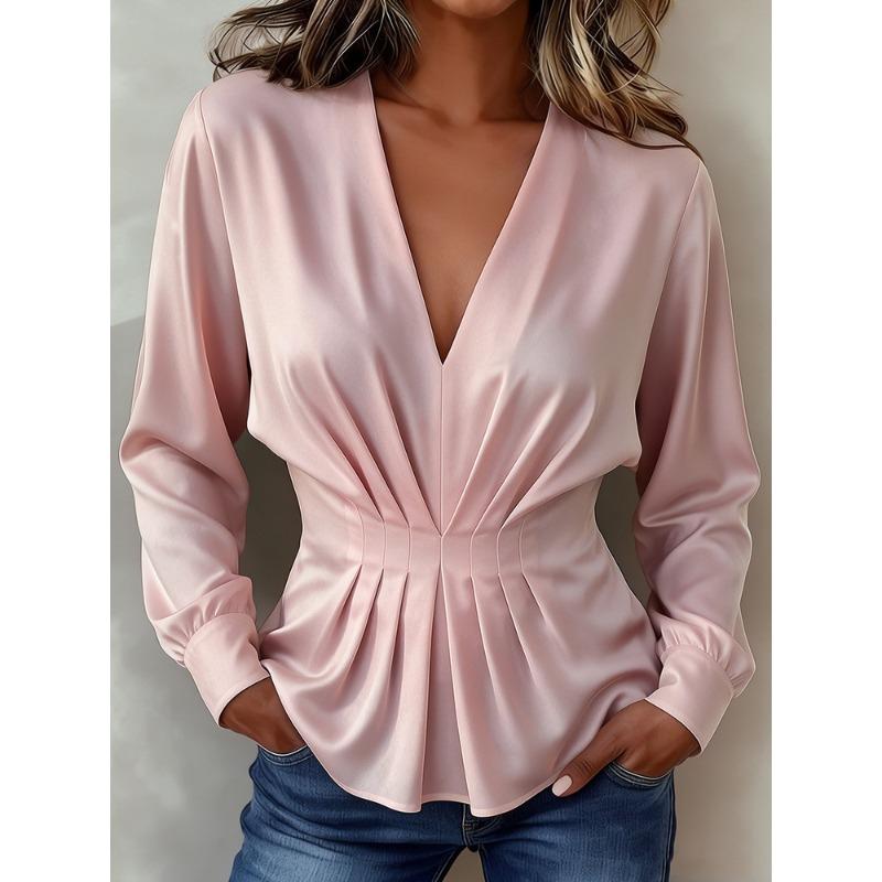 DICFY Women's Fashion Casual Autumn Winter Long Sleeve V-Neck Blouses & Shirts