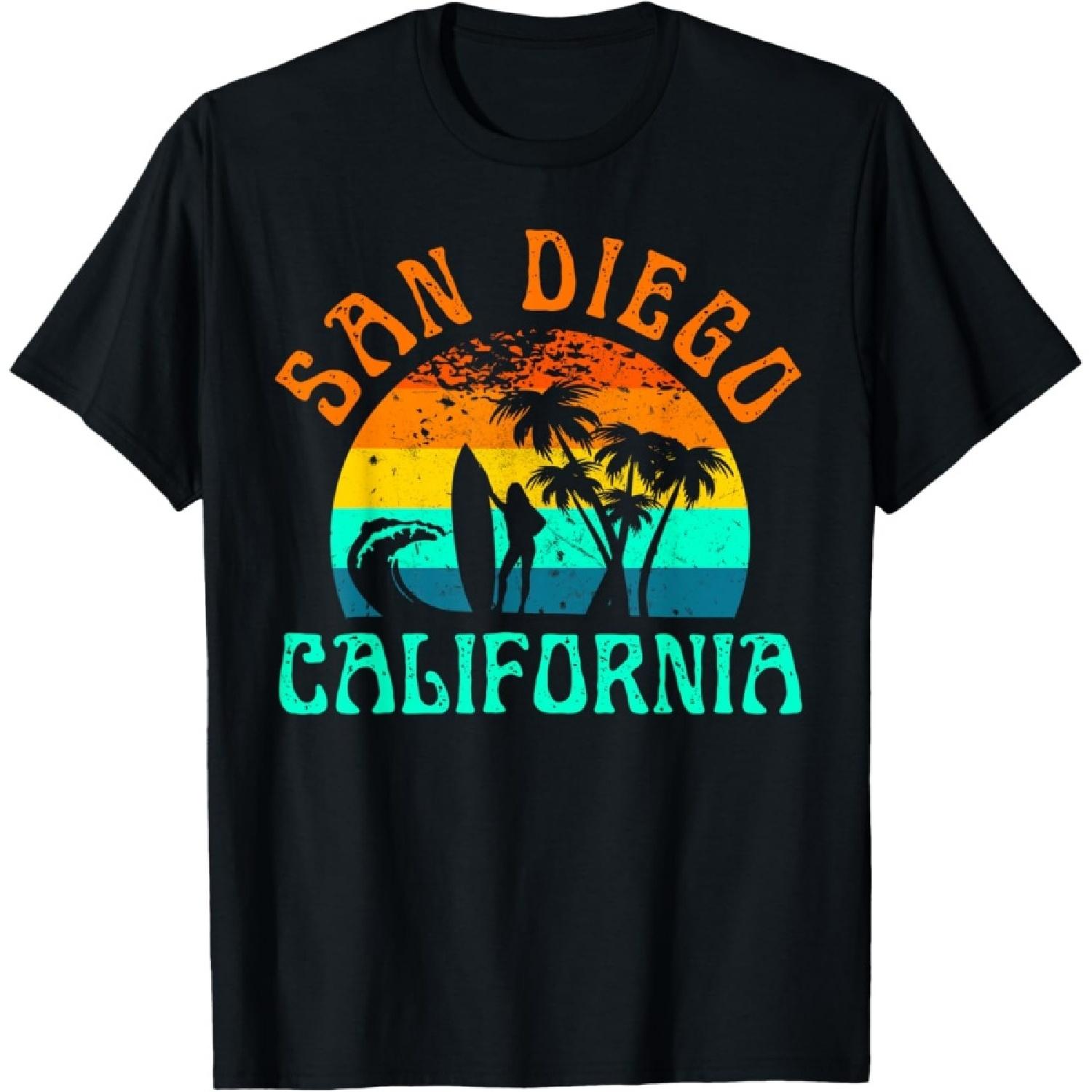 San Diego California Beach Surf Summer Vacation Girl Vintage T-Shirt S