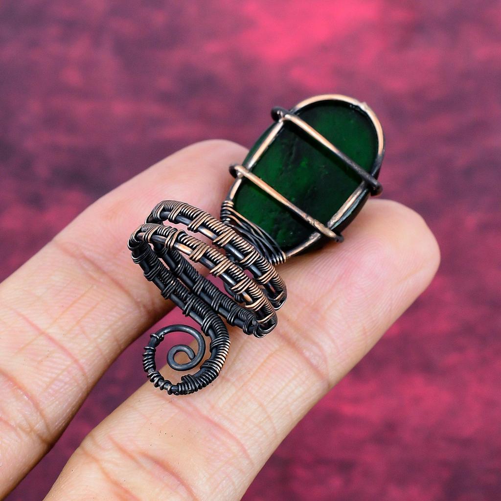 Green Fire Labradorite Ring Adjustable Ring Copper Wire Wrapped Gemstone Jewelry