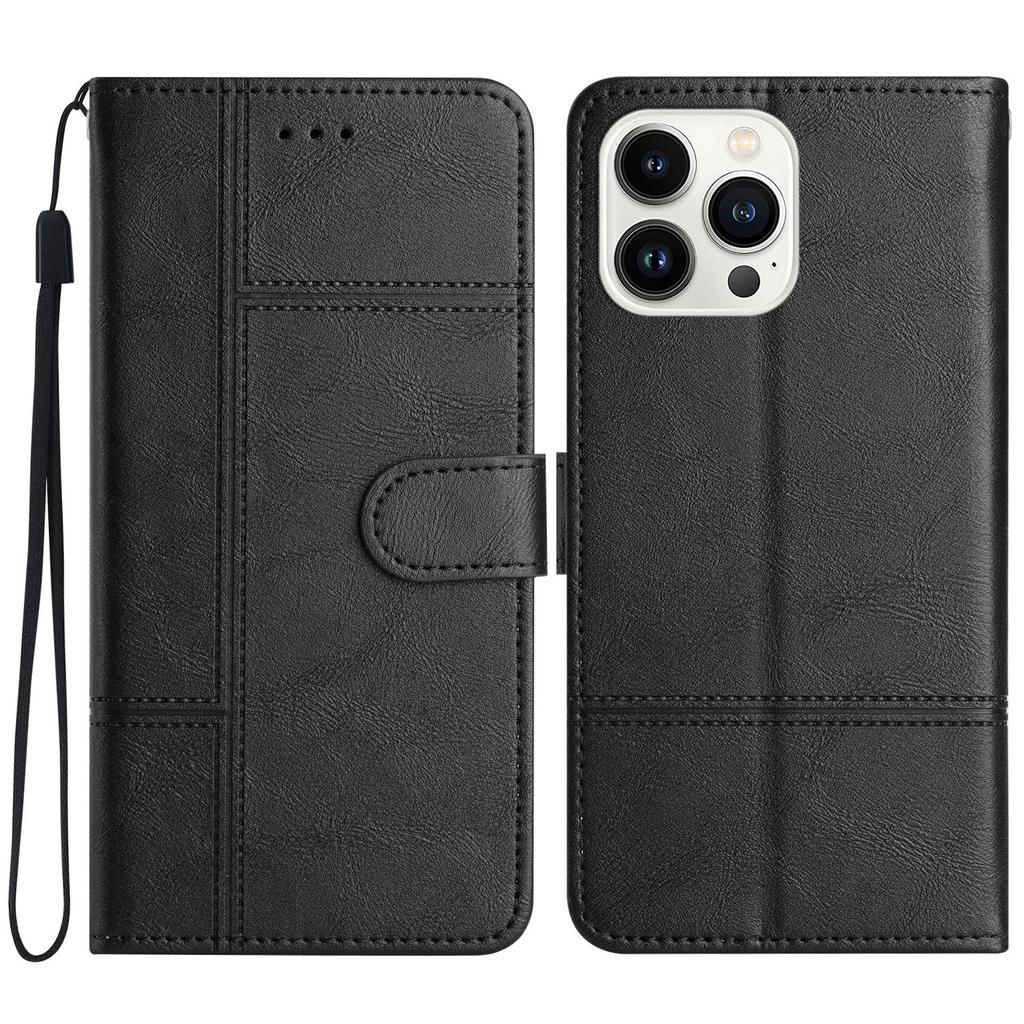 For iPhone 16 Pro Max Case Line Imprinted PU Leather Wallet Phone Cover