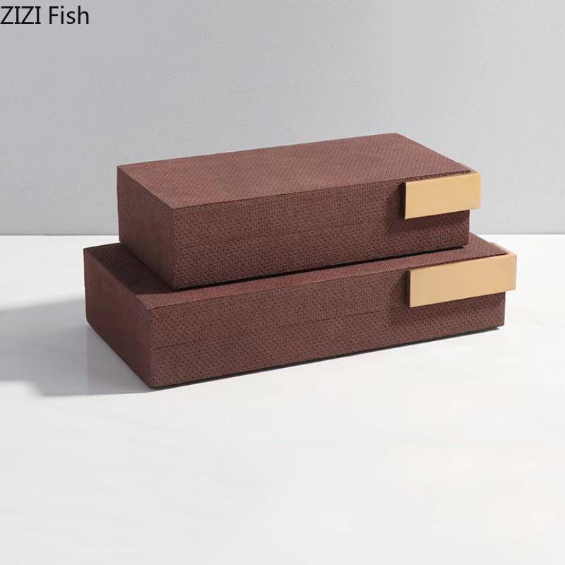 Leather Woven Pattern Jewelry Boxes Cosmetic Jar Dresser Table Desk Decoration Home Exquisite Jewelry Ring Necklace Storage Box